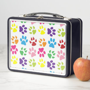 Colourful Paws, Dog Paws, Cat Paws Metal Lunch Box