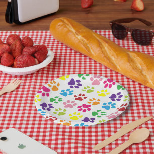 Colourful Paws, Dog Paws, Cat Paws Paper Plate