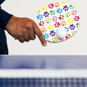 Colourful Paws, Dog Paws, Cat Paws Ping Pong Paddle