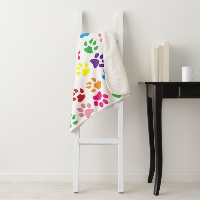 Colourful Paws, Dog Paws, Cat Paws Sherpa Blanket (In Situ)