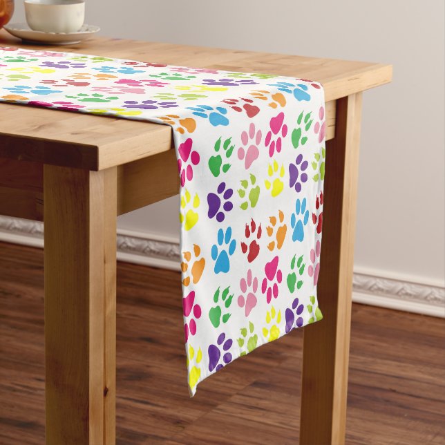 Colourful Paws, Dog Paws, Cat Paws Short Table Runner (In Situ)
