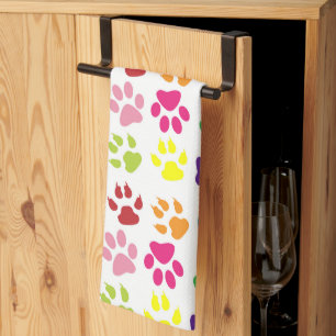 Colourful Paws, Dog Paws, Cat Paws Tea Towel