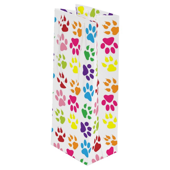 Colourful Paws, Dog Paws, Cat Paws Wine Gift Bag (Back Angled)