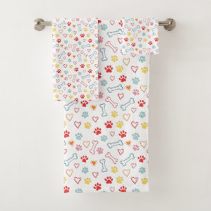 Colourful Paws, Hearts & Bones Doodle  Bath Towel Set