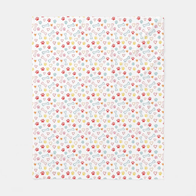 Colourful Paws, Hearts & Bones Doodle  Fleece Blanket (Front)