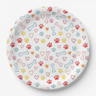Colourful Paws, Hearts & Bones Doodle Paper Plate