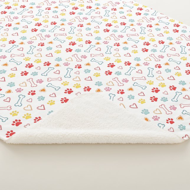 Colourful Paws, Hearts & Bones Doodle  Sherpa Blanket (3/4)