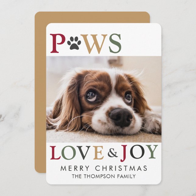 Colourful Paws Love Joy Pet Photo Holiday Card (Front/Back)