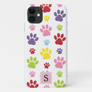 Colourful Paws, Paw Pattern, Dog Paws, Monogram Case-Mate iPhone Case