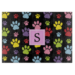 Colourful Paws, Paw Pattern, Dog Paws, Monogram Cutting Board