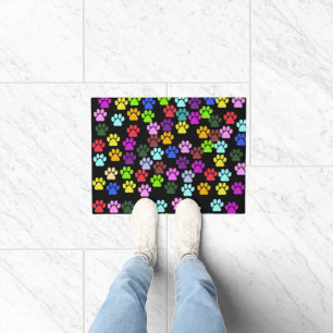 Colourful Paws, Paw Pattern, Dog Paws, Paw Prints Doormat