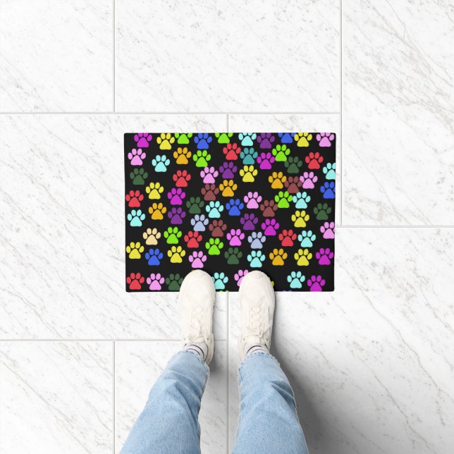 Colourful Paws, Paw Pattern, Dog Paws, Paw Prints Doormat (Indoor)