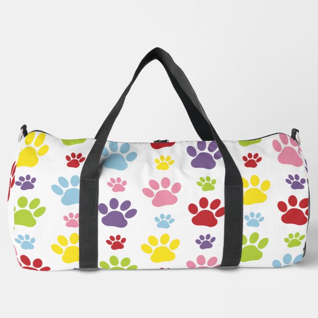 Colourful Paws, Paw Pattern, Dog Paws, Paw Prints Duffle Bag (Front)