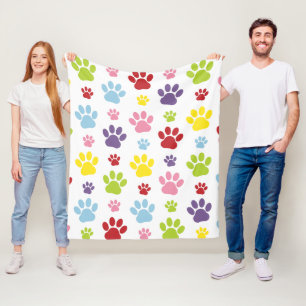 Colourful Paws, Paw Pattern, Dog Paws, Paw Prints Fleece Blanket