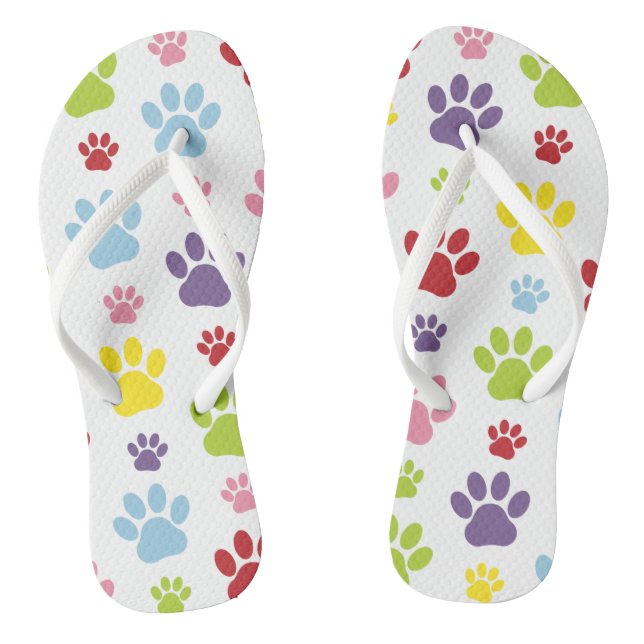 Colourful Paws, Paw Pattern, Dog Paws, Paw Prints Jandals (Footbed)