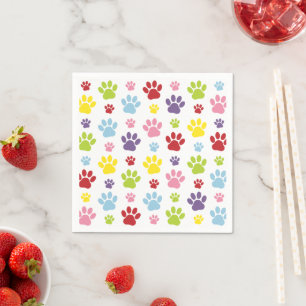 Colourful Paws, Paw Pattern, Dog Paws, Paw Prints Napkin