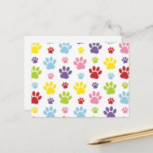 Colourful Paws, Paw Pattern, Dog Paws, Paw Prints Postcard
