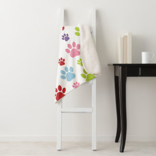 Colourful Paws, Paw Pattern, Dog Paws, Paw Prints Sherpa Blanket