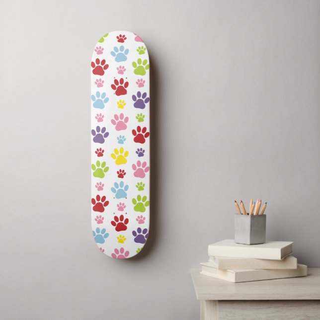 Colourful Paws, Paw Pattern, Dog Paws, Paw Prints Skateboard (Wall Art)