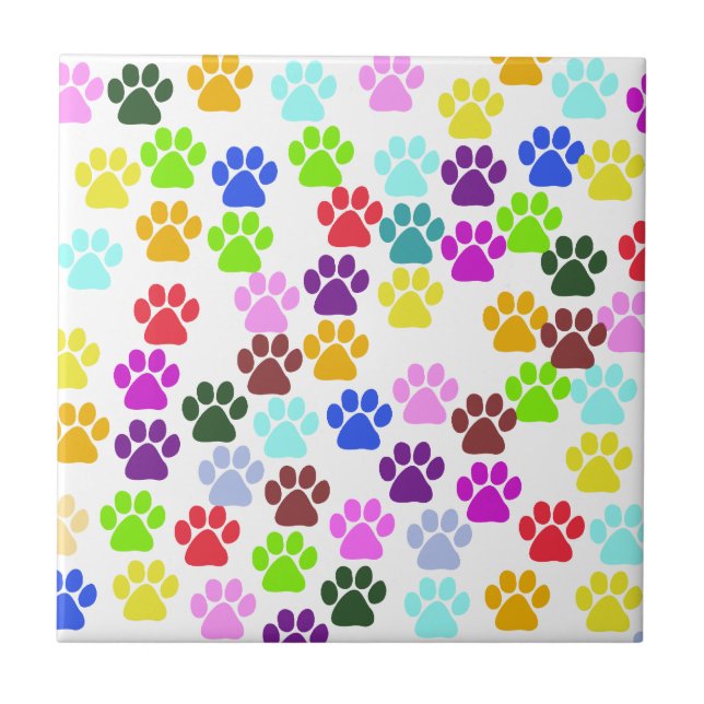 Colourful Paws, Paw Pattern, Dog Paws, Paw Prints Tile (Front)