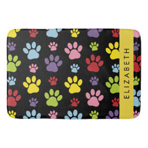 Colourful Paws, Paw Pattern, Dog Paws, Your Name Bath Mat