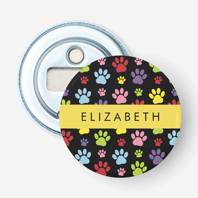 Colourful Paws, Paw Pattern, Dog Paws, Your Name Bottle Opener (Front)