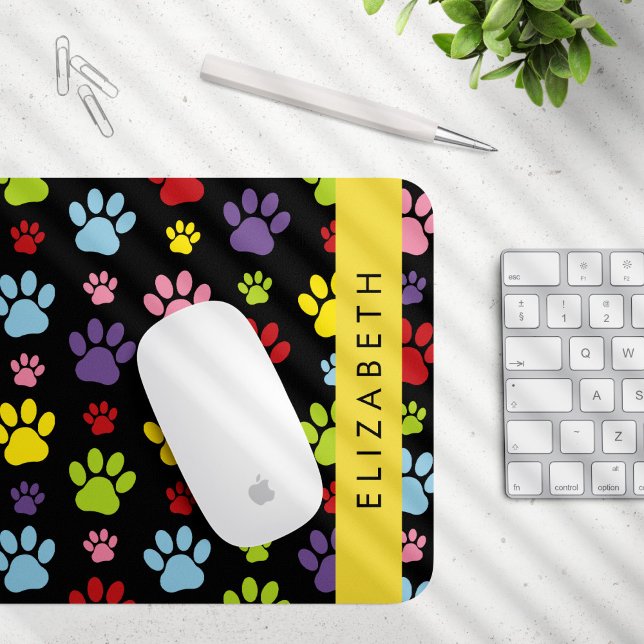 Colourful Paws, Paw Pattern, Dog Paws, Your Name Mouse Pad (Creator Uploaded)