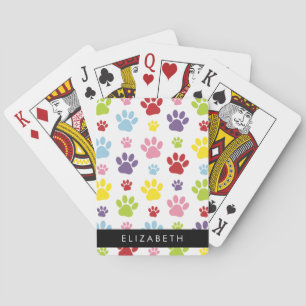 Colourful Paws, Paw Pattern, Dog Paws, Your Name Playing Cards