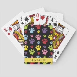 Colourful Paws, Paw Pattern, Dog Paws, Your Name Playing Cards