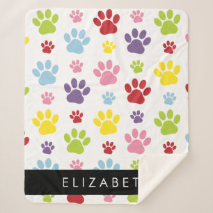 Colourful Paws, Paw Pattern, Dog Paws, Your Name Sherpa Blanket