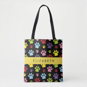 Colourful Paws, Paw Pattern, Dog Paws, Your Name Tote Bag
