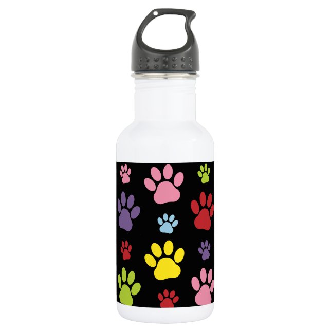 Colourful Paws, Paw Pattern, Paw Prints, Dog Paws 532 Ml Water Bottle (Front)