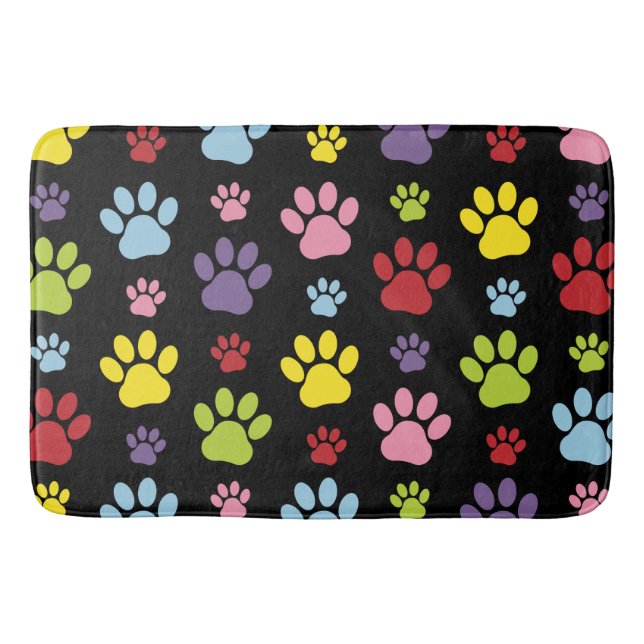 Colourful Paws, Paw Pattern, Paw Prints, Dog Paws Bath Mat (Front)