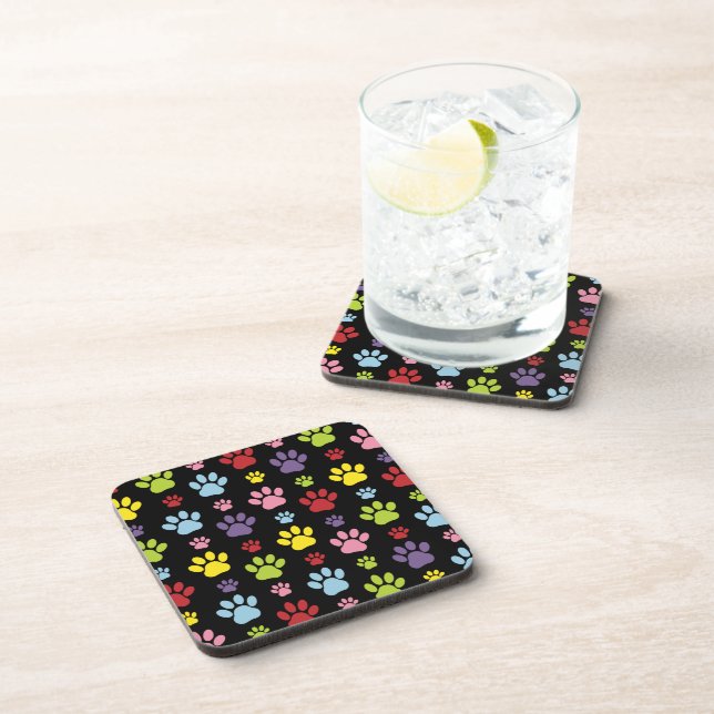 Colourful Paws, Paw Pattern, Paw Prints, Dog Paws Coaster (Right Side)