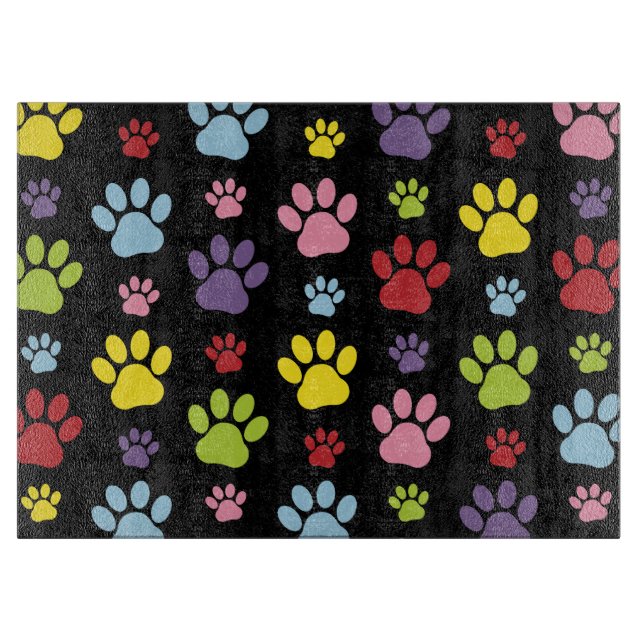 Colourful Paws, Paw Pattern, Paw Prints, Dog Paws Cutting Board (Front)