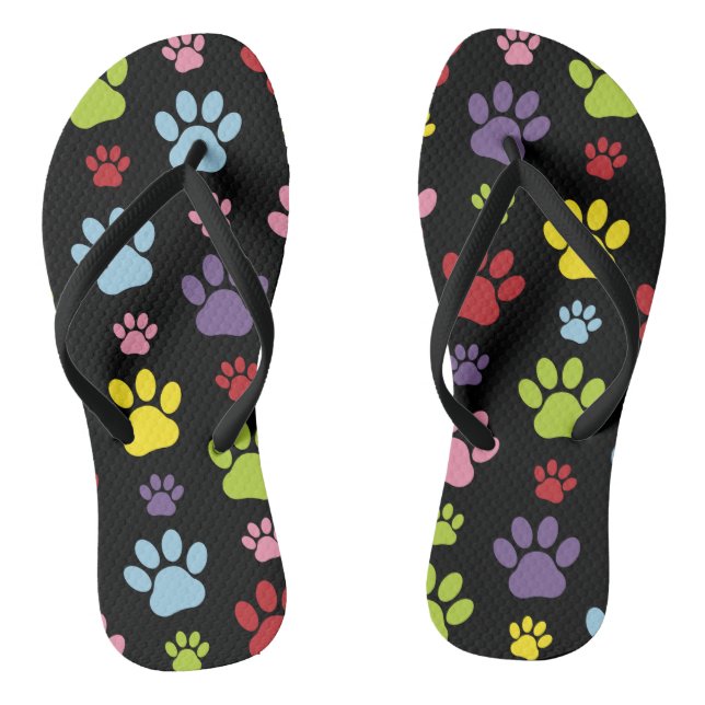 Colourful Paws, Paw Pattern, Paw Prints, Dog Paws Jandals (Footbed)