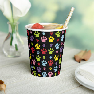 Colourful Paws, Paw Pattern, Paw Prints, Dog Paws Paper Cups