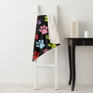 Colourful Paws, Paw Pattern, Paw Prints, Dog Paws Sherpa Blanket