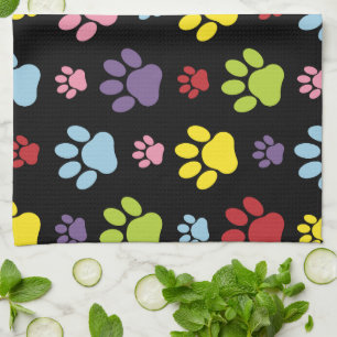Colourful Paws, Paw Pattern, Paw Prints, Dog Paws Tea Towel