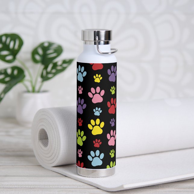 Colourful Paws, Paw Pattern, Paw Prints, Dog Paws Water Bottle (Yoga)