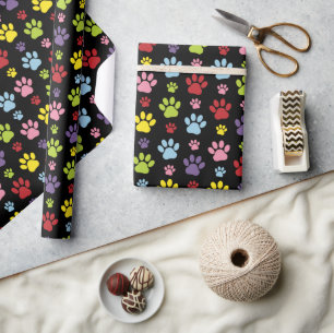 Colourful Paws, Paw Pattern, Paw Prints, Dog Paws Wrapping Paper