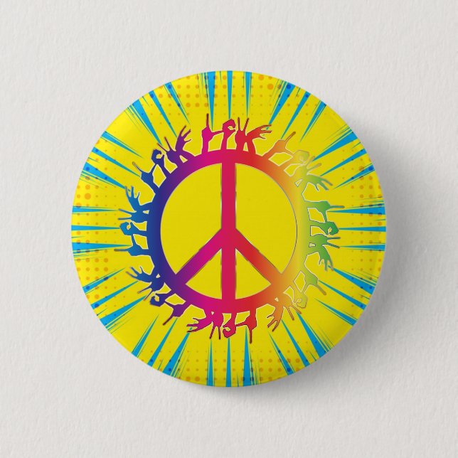 Colourful Peace and Love Button (Front)