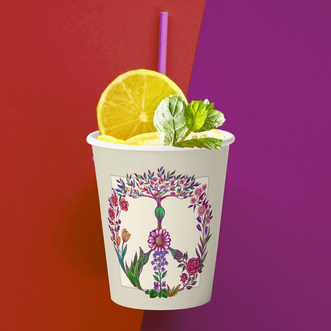 Colourful Peace Floral Cute Boho Hippie Wholesome Paper Cups (Creator Uploaded)