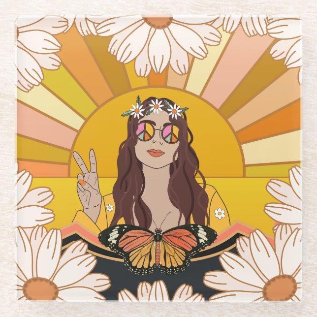 Colourful Peace Glass Coaster (Front)