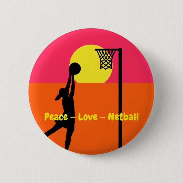Colourful Peace Love Netball 6 Cm Round Badge (Front)