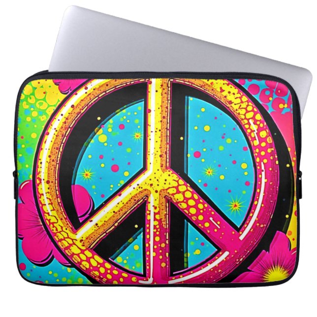 Colourful Peace & Love Vibe Laptop Sleeve (Front)