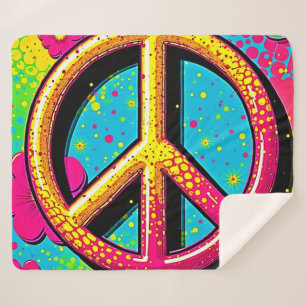 Colourful Peace & Love Vibe Sherpa Blanket