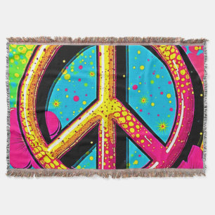 Colourful Peace & Love Vibe Throw Blanket