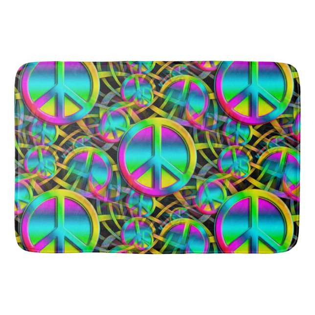 Colourful PEACE seamless pattern + your ideas Bath Mat (Front)