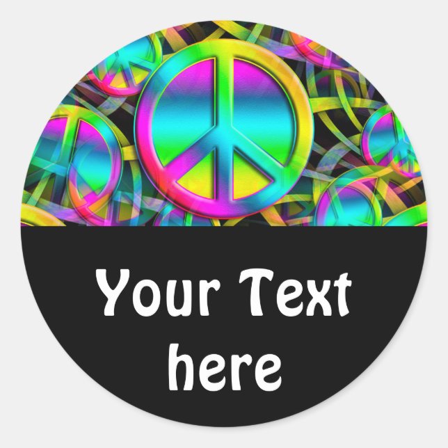 Colourful PEACE seamless pattern + your ideas Classic Round Sticker (Front)